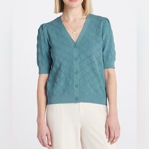 LES SEREIN Menton Short Sleeve Cardigan Blue - XL